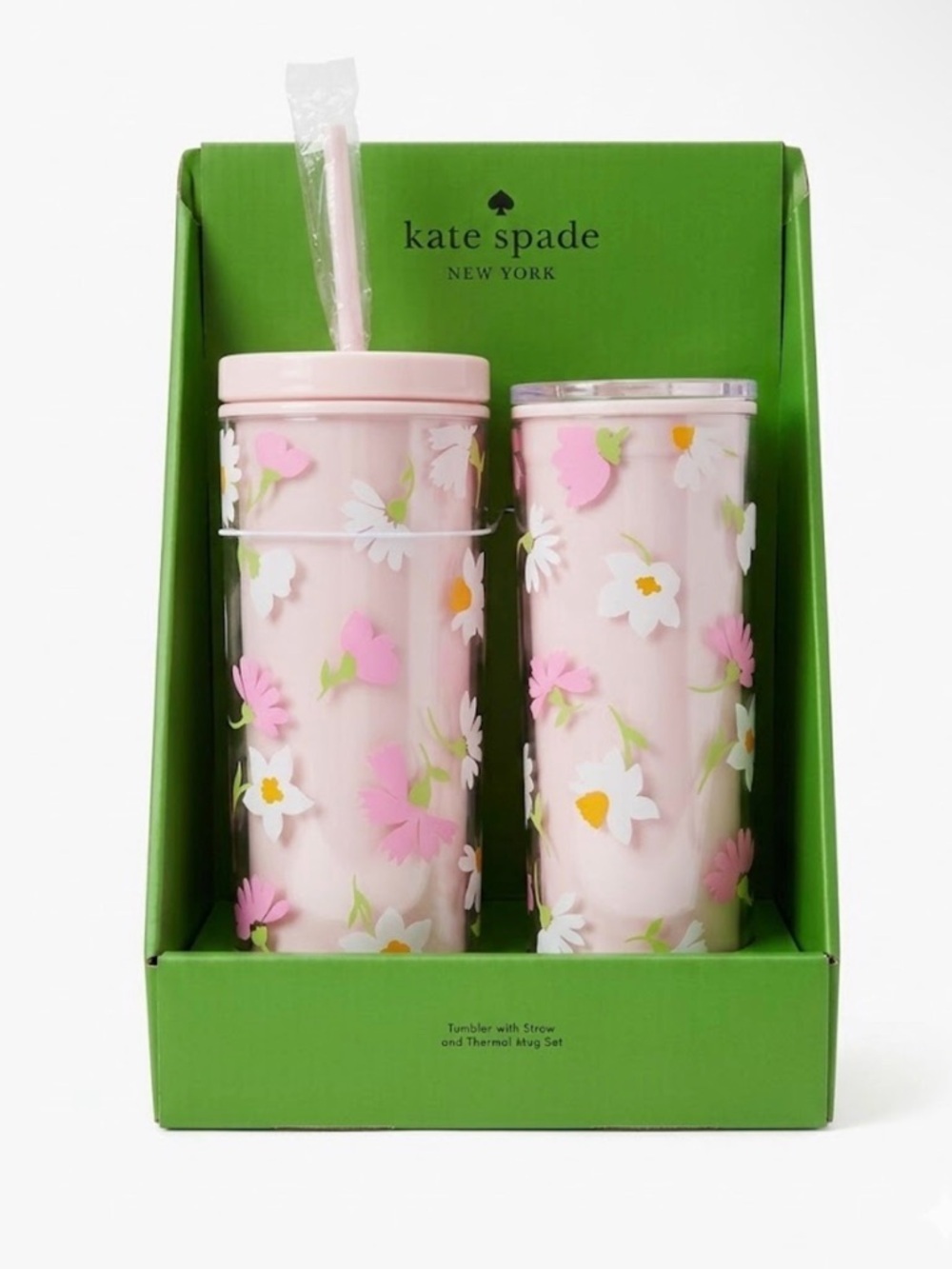 Kate Spade Floral Waltz Tumbler & Thermal Mug Set - Pink/Green